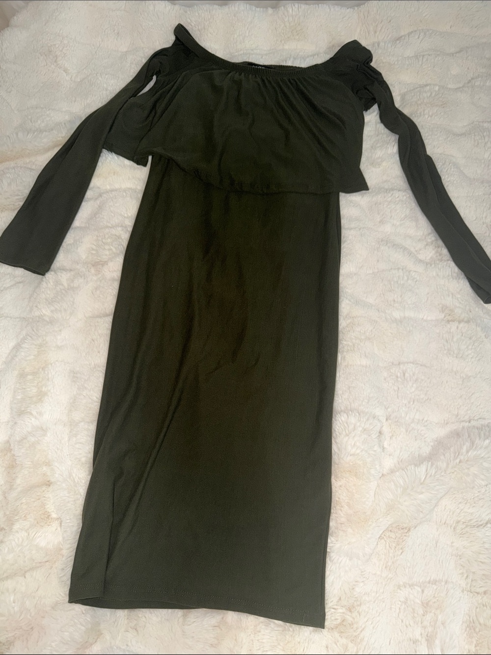 Fashion Nova Black Off-Shoulder Long Sleeve Midi Dress